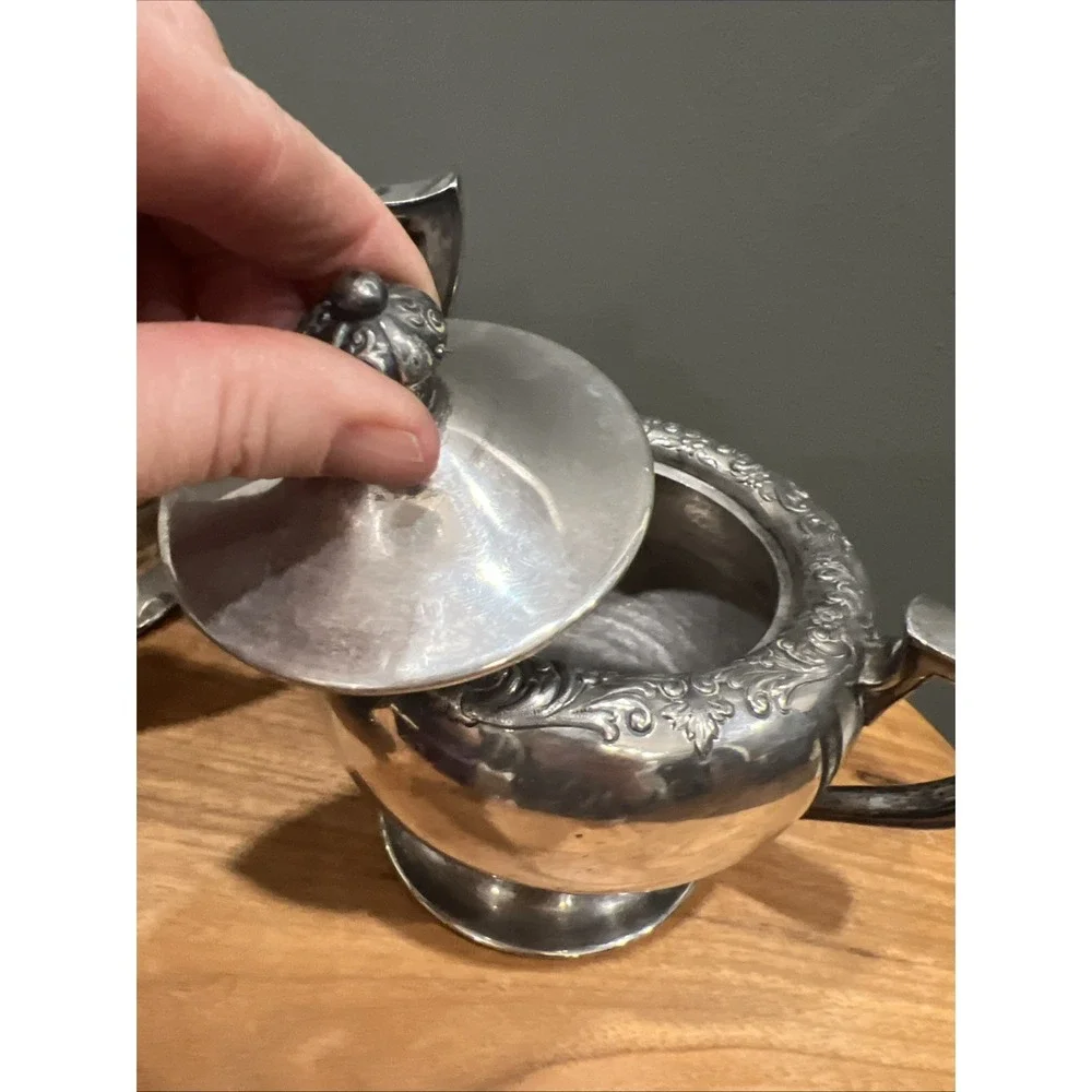 Vintage Forbes Silver Co 244 Tea Set 4 Piece Teapot, Sugar Bowls, Creamer